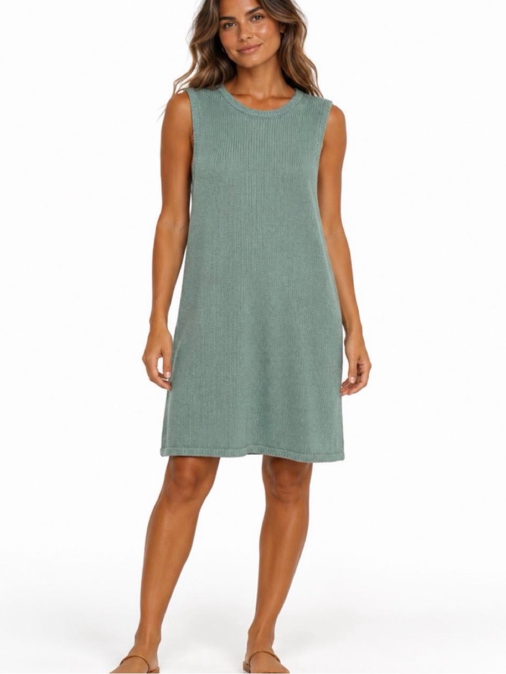 FP Beach Free People Sage Green Sleeveless Knit Tunic Mini Dress